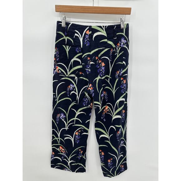 Anthropologie Maeve The Colette Dark Blue Floral Wide Leg Linen Pants Size 27 - Picture 2 of 16